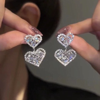 Advanced sense diamond-encrusted love pendant earrings female 2023 new fashion light luxury fashion simple minority design earrings