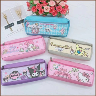 Ns2 Sanrio Kuromi Melody กระเป๋าดินสอ หนัง PU แต่งซิปคู่ ลาย hello kitty เครื่องเขียน สําหรับนักเรียน