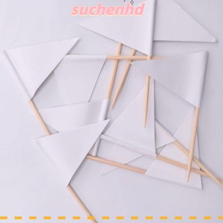 Suchenhd ป้ายธงสามเหลี่ยม สีขาว 3.2 นิ้ว สําหรับตกแต่งเค้ก บุฟเฟ่ต์ คัพเค้ก 120 ชิ้น