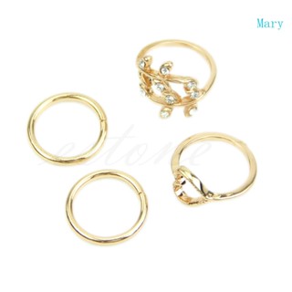 Mary 4 ชิ้น รัก ใบไม้ แหวนโลหะผสม วางซ้อนกันได้ แหวนนิ้ว เครื่องประดับ ที่เรียบง่าย