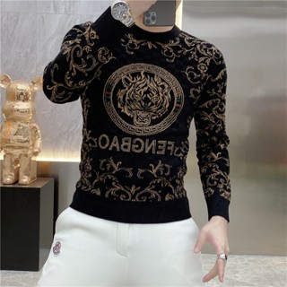 เสื้อยืด คอกลม พิมพ์ลายตัวอักษร ประดับเพชรเทียม สําหรับผู้ชาย