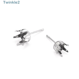 Twinkle ต่างหูสตั๊ด สเตนเลส 6 มม. สีเงิน แฮนด์เมด สําหรับทําเครื่องประดับ 100 ชิ้น