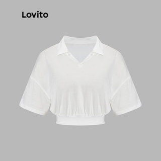 Lovito เสื้อยืดครอป คอกลม สไตล์ลำลอง สีพื้น สำหรับผู้หญิง L54ED031 (สีขาวออฟไวท์)