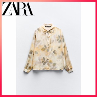 Zara ใหม่ เสื้อเชิ้ต ผ้าซาติน ผ้าไหม พิมพ์ลาย แฟชั่นฤดูใบไม้ร่วง สําหรับผู้หญิง