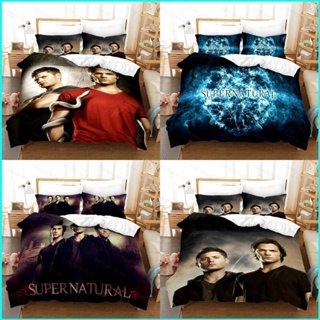 ชุดเครื่องนอน ผ้าปูที่นอน ปลอกหมอน ผ้าห่ม ลายการ์ตูน Supernatural 3in1 สําหรับบ้าน ห้องนอน