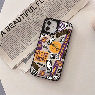 Casetify X NBA สติกเกอร์ PC สีเงิน กระจกสีดํา เคส iPhone แบบแข็ง สําหรับ iPhone 15 14 13 12 11 Pro MAX IX XS MAX XR 6 6s 7 8 Plus เคสกันกระแทก