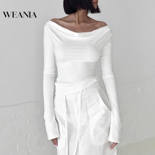 Weania ใหม่ เสื้อยืดลําลอง แขนยาว เปิดไหล่ เปลือยหลัง เซ็กซี่ แฟชั่นสําหรับสตรี