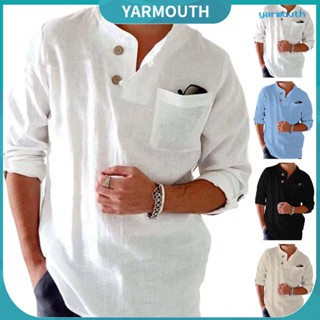 Yyr-- เสื้อเชิ้ตลําลอง แขนยาว คอปก ทรงหลวม มีกระเป๋าเสื้อ สีพื้น แบบบาง แนวสตรีท สําหรับผู้ชาย