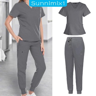 [Sunnimix1] ชุดยูนิฟอร์มพยาบาล คอวี แบบนิ่ม หดได้ และกางเกง สําหรับทุกเพศ