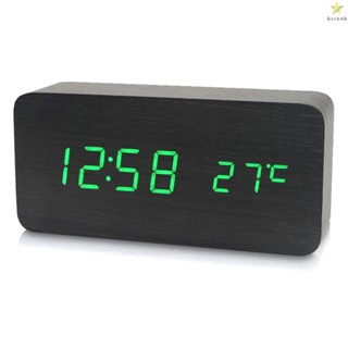 LED Digital Wooden Alarm Clock with Voice Control - Black