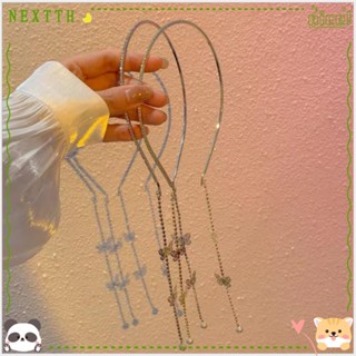 Nextth ที่คาดผม ประดับพู่ พลอยเทียม รูปผีเสื้อ สไตล์วินเทจ หรูหรา สีเงิน เครื่องประดับแฟชั่น สําหรับเด็กผู้หญิง