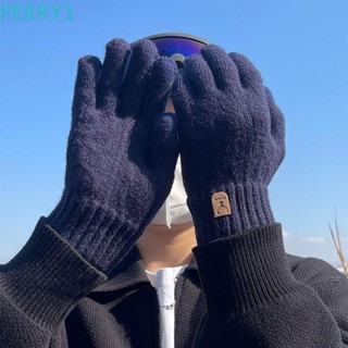 Perry ถุงมือถัก ผ้าวูล หนา หน้าจอสัมผัส กันลื่น สีพื้น แฟชั่น สําหรับผู้ชาย เล่นกีฬา