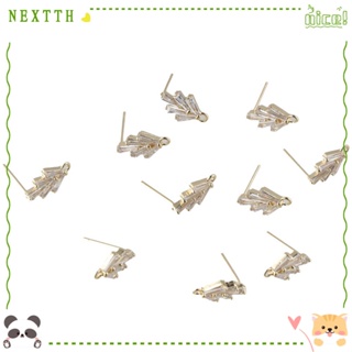 Nextth ต่างหูสตั๊ด ทองเหลือง ประดับเพทาย รูปใบไม้ สีทอง 14*7 มม. สําหรับทําเครื่องประดับ