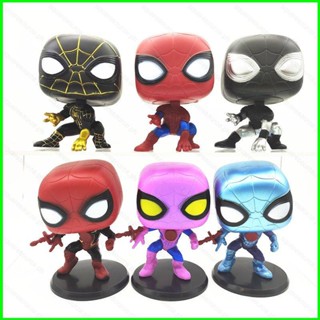 Hobby โมเดลฟิกเกอร์ FUNKO POP Marvel Spider-Man Gwen Stacy Black Gold Spiderman ของเล่นสําหรับเด็ก 6 ชิ้น