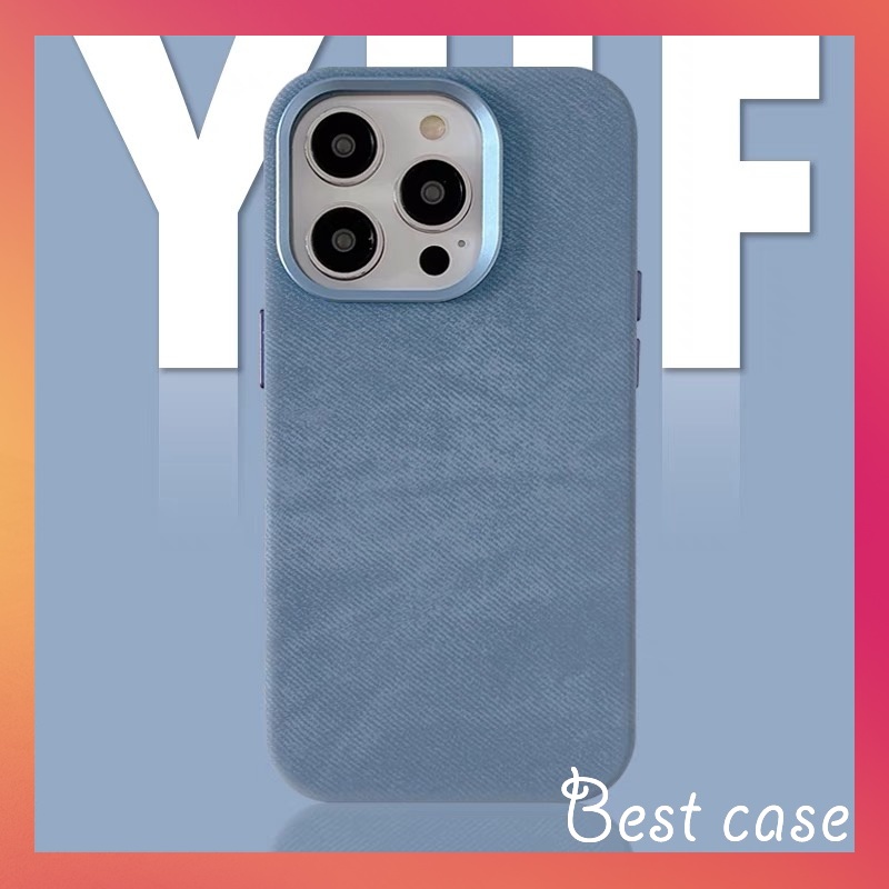 เคส iphone [รองรับการชาร์จแบบไร้สาย / เคสหนังไมโครไฟเบอร์ / เคสกันตก / เคสแข็ง / สีฟ้า] สําหรับ iphone 15 14 13 12 11 pro max
