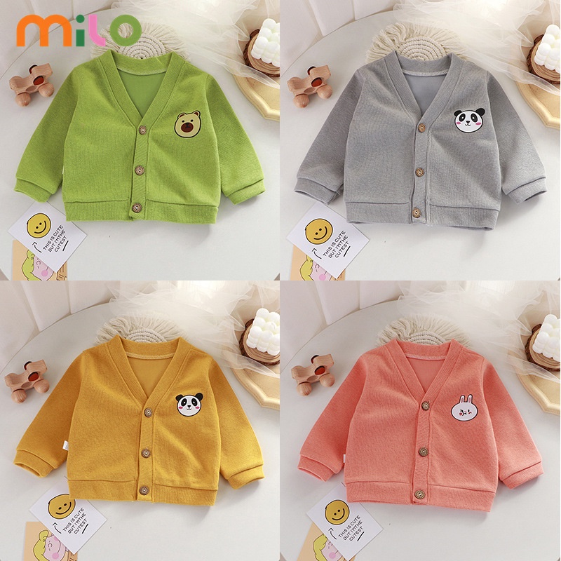 Milo เสื้อคาร์ดิแกน แขนยาว สีพื้น ให้ความอบอุ่น ใส่สบาย ราคาถูก สําหรับเด็กผู้ชาย และเด็กผู้หญิง
