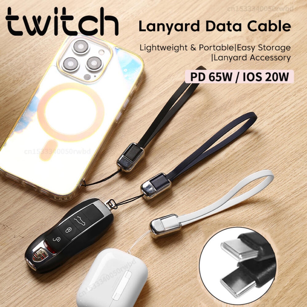 Twitch สายเคเบิลข้อมูล PD 65W Type C เป็น Type C 20W USB C เป็น lOS แบบพกพา