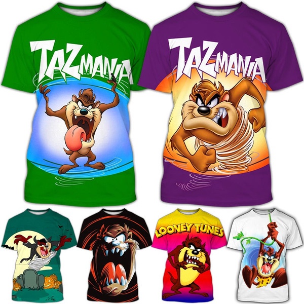 ฤดูร้อนสไตล์ใหม่ Looney Tunes Taz-Mania 3D การพิมพ์เสื้อยืด Tazmanian Devil การพิมพ์ผู้ชายs และ