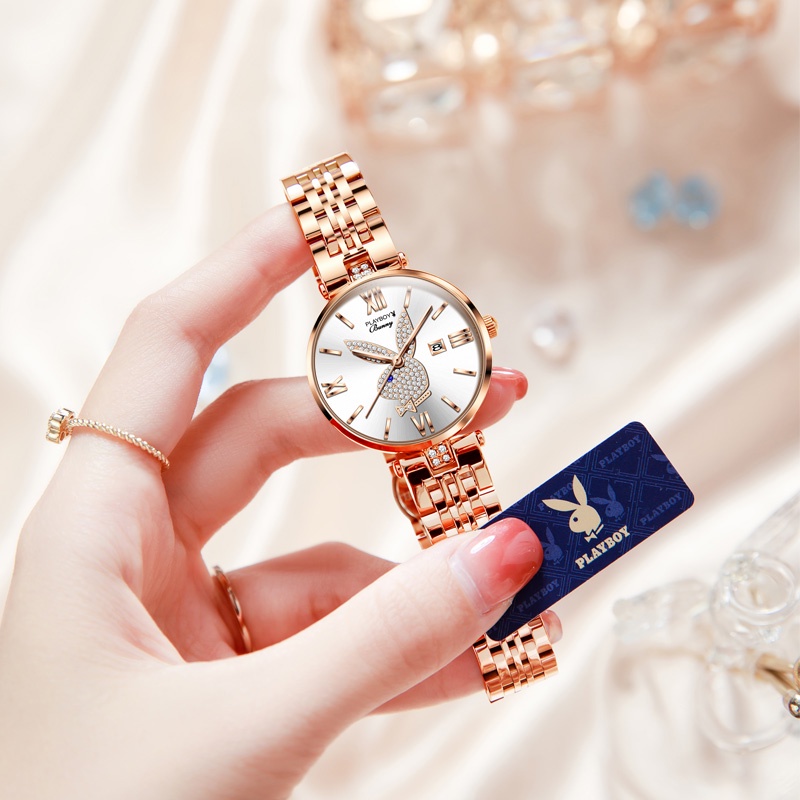 ร้านขายนาฬิกา PLAYBOY 2054 นาฬิกาข้อมือผู้หญิงแท้แฟชั่น กันน้ำได้ 100% สายสเตนเลส