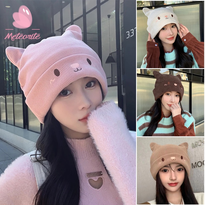 หมวกไหมพรมถัก แบบนิ่ม กันลม แต่งหูกระต่าย ให้ความอบอุ่น เข้ากับทุกการแต่งกาย สไตล์เกาหลี สําหรับผู้หญิง