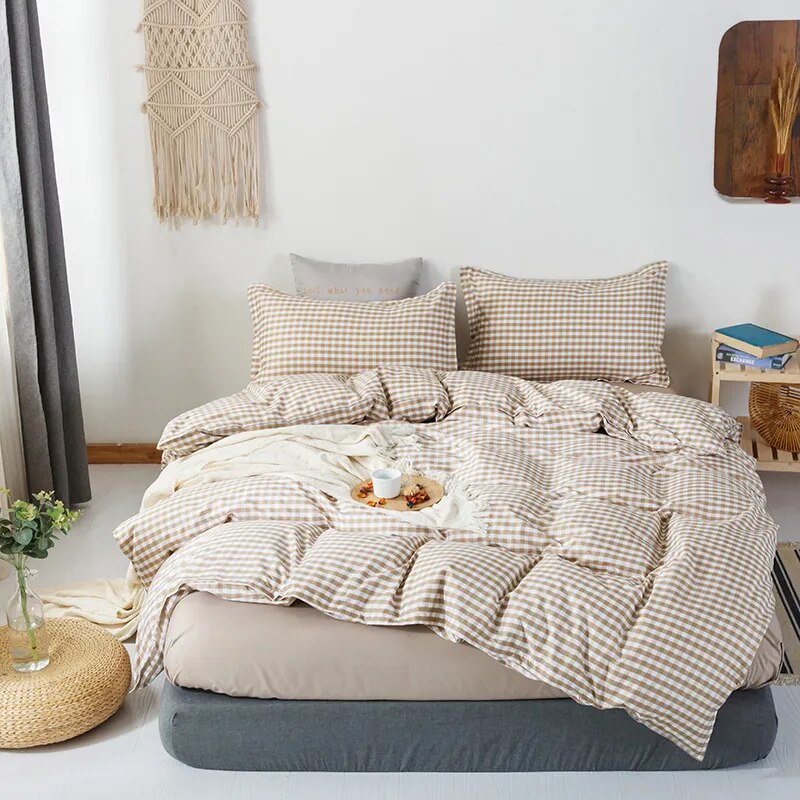 Brown plaid Duvet Cover 220x240 Pillowcase 3Pcs,Bedding Set,150x200 Quilt Cover,Blanket Cover, Bed S