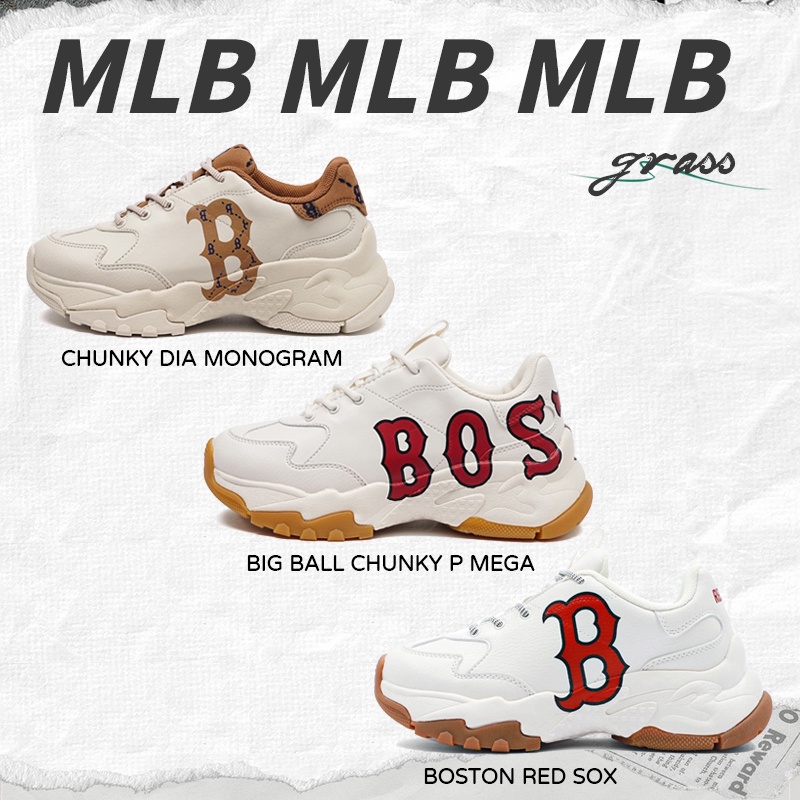 MLB Big Ball Chunky รองเท้าผ้าใบ Dia Monogram/P Mega/Boston Red Sox ถ่ายจากสินค้าจริง100% พร้อมส่ง