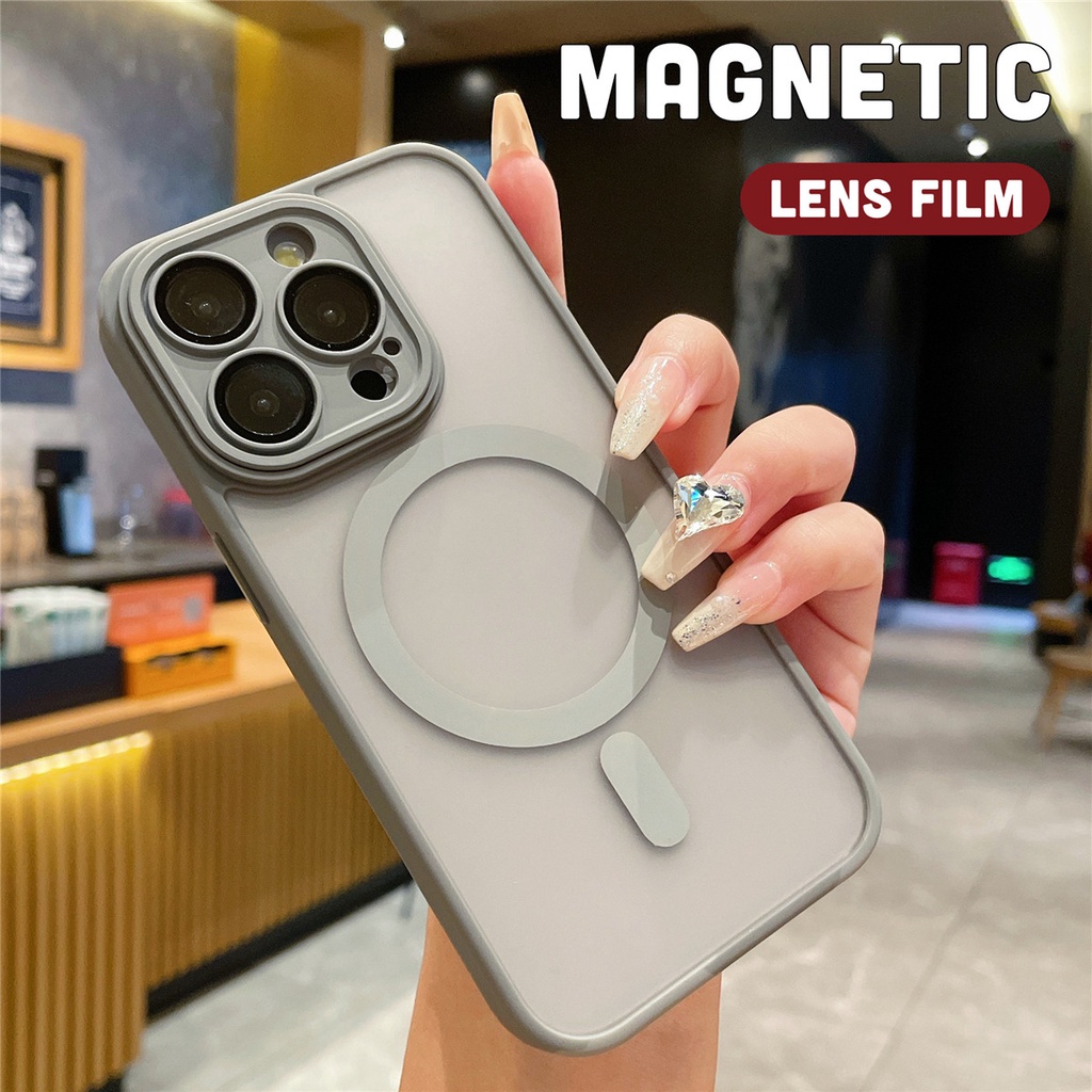 หรูหรา Matte เคสโทรศัพท์แม่เหล็กสําหรับ iPhone 16 15 14 13 12 11 Pro Max 15 16 Plus อะคริลิคใสเกราะกันกระแทก