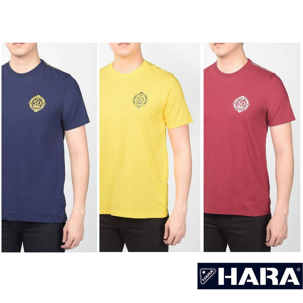 [ ลดล้างสต๊อก! ] Hara ฮาร่า ของแท้ เสื้อยืดแขนสั้น คอกลม สีแดง สีน้ำเงิน สีเหลือง สกรีนลาย Cotton 100% รุ่น HMTS-017601