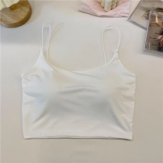 mimi&didi ใหม่ เสื้อครอปสายเดี่ยว คอยู เซ็กซี่ สายสปาเก็ตตี้ ทรงสลิมฟิต สไตล์เกาหลี (พร้อมแผ่นรองหน้าอก)X5618