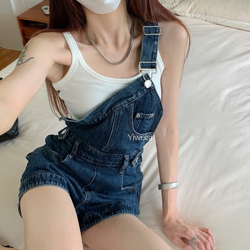 ชุดจั๊มสูทยีนขาสั้น เปิดไหล่ข้างเดียว แฟชั่นฤดูร้อน สําหรับผู้หญิง