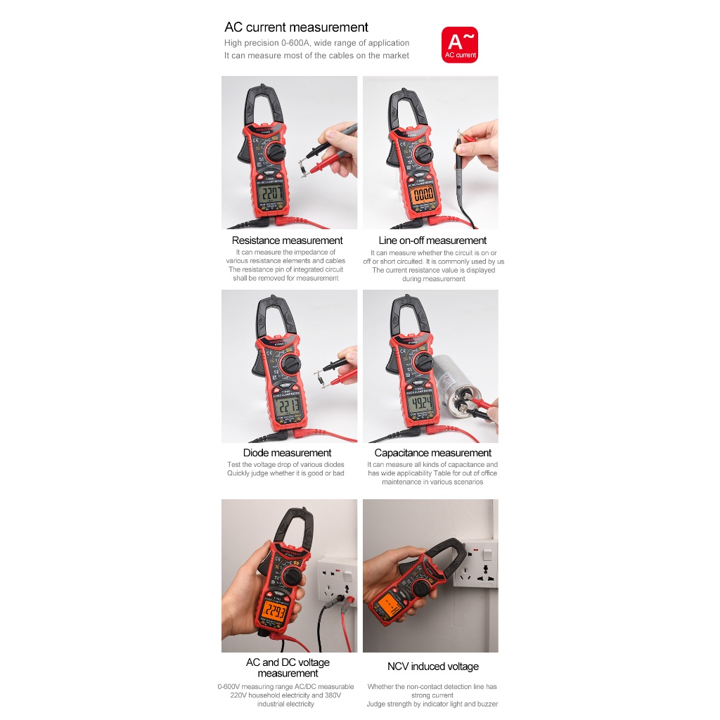 เครื่องมือช่าง HABOTEST HT208D+HT90 แคลมป์มัลติมิเตอร์ปัจจุบัน แอมป์มิเตอร์ 1000A AC/DC Current True