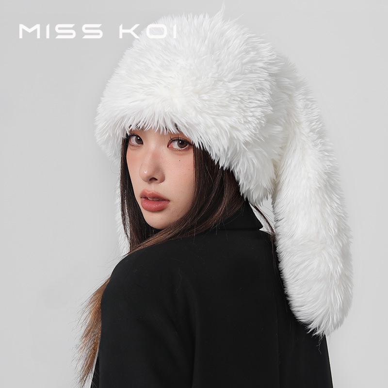 Misskoi [พร้อมส่ง] หมวกหูกระต่ายน่ารัก ผ้ากํามะหยี่ขนนิ่ม สีแดงกุหลาบ แฟชั่นฤดูใบไม้ร่วง และฤดูหนาว