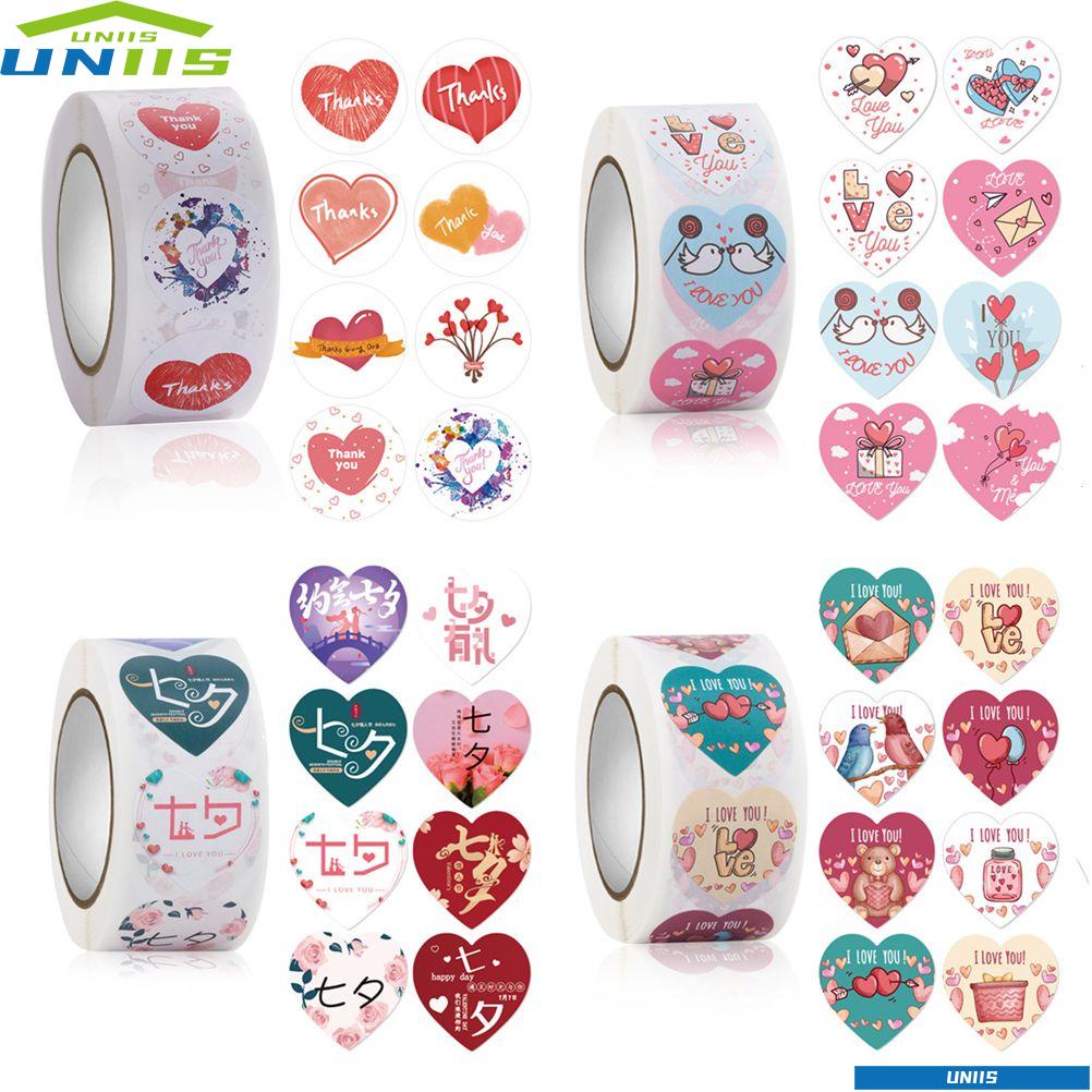 Uniis สติกเกอร์ฉลาก ลาย Happy Valentine's Day สําหรับติดถุงขนม 500 ชิ้น ต่อม้วน