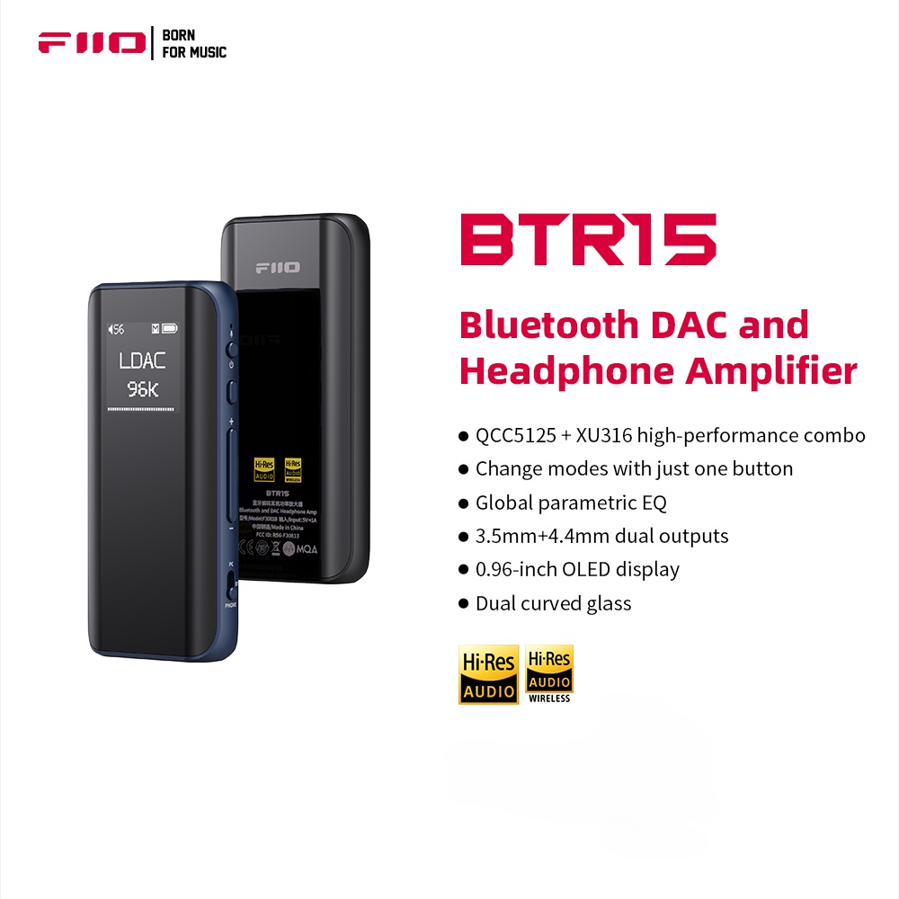 Fiio BTR15 อะแดปเตอร์รับสัญญาณหูฟังบลูทูธ 5.1 Daul ES9219MQ ชิป DAC DSD256 LDAC aptX พร้อมชิป 3.5 มม