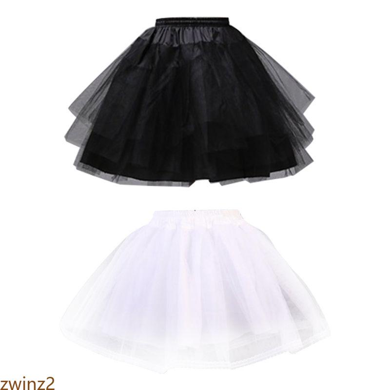 Zwinz2 ผู้หญิง สองชั้น สีพื้น สั้น Tulle Petticoats เอวยางยืด A