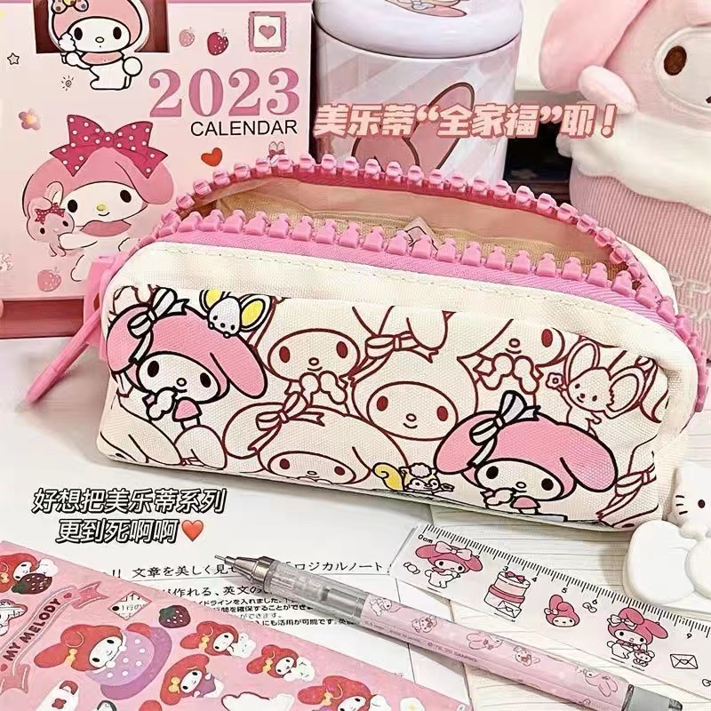 Sanrio กระเป๋าดินสอ มีซิป ขนาดใหญ่ ลายการ์ตูนหัวใจน่ารัก คุณภาพสูง น่ารัก สําหรับใส่เครื่องเขียนนักเรียน