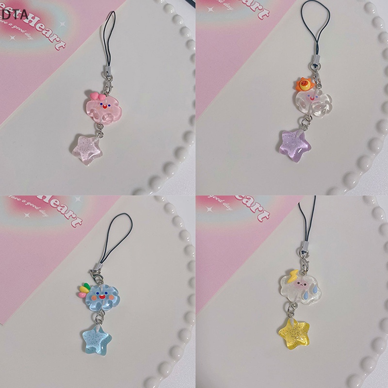 Dta พวงกุญแจสายคล้องโทรศัพท์มือถือ ลายการ์ตูนเมฆ ดาวน่ารัก สีแคนดี้ สําหรับเด็กผู้หญิง