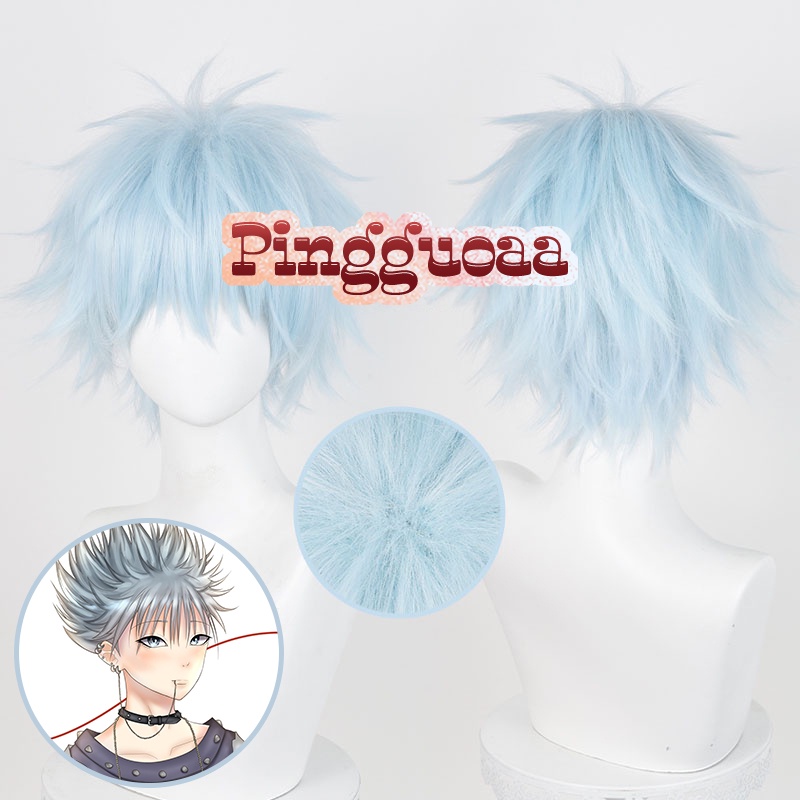 Anime NANA Shinichi Okazaki Cosplay Wig 30cm Light Blue Short Wigs Heat Resistant Synthetic Hair