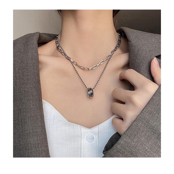 AA33 สร้อยคอโซ่สองชั้น Double Layer
