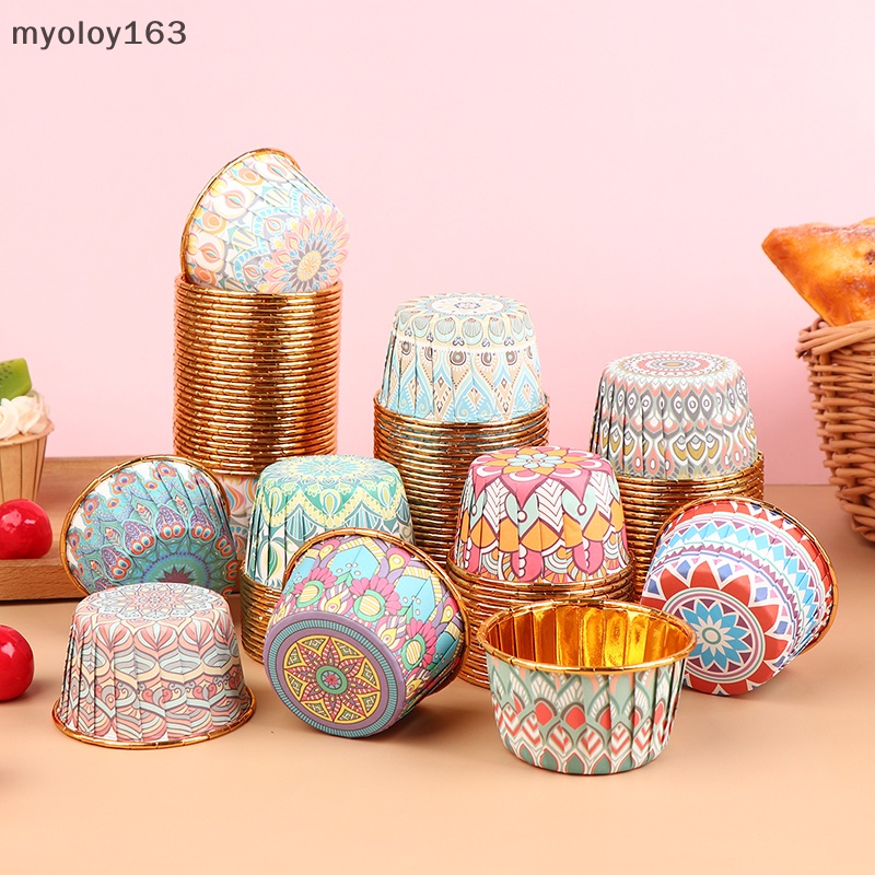 Myoloy ถาดรองคัพเค้ก มัฟฟิน สีทอง สําหรับงานปาร์ตี้ 50 ชิ้น