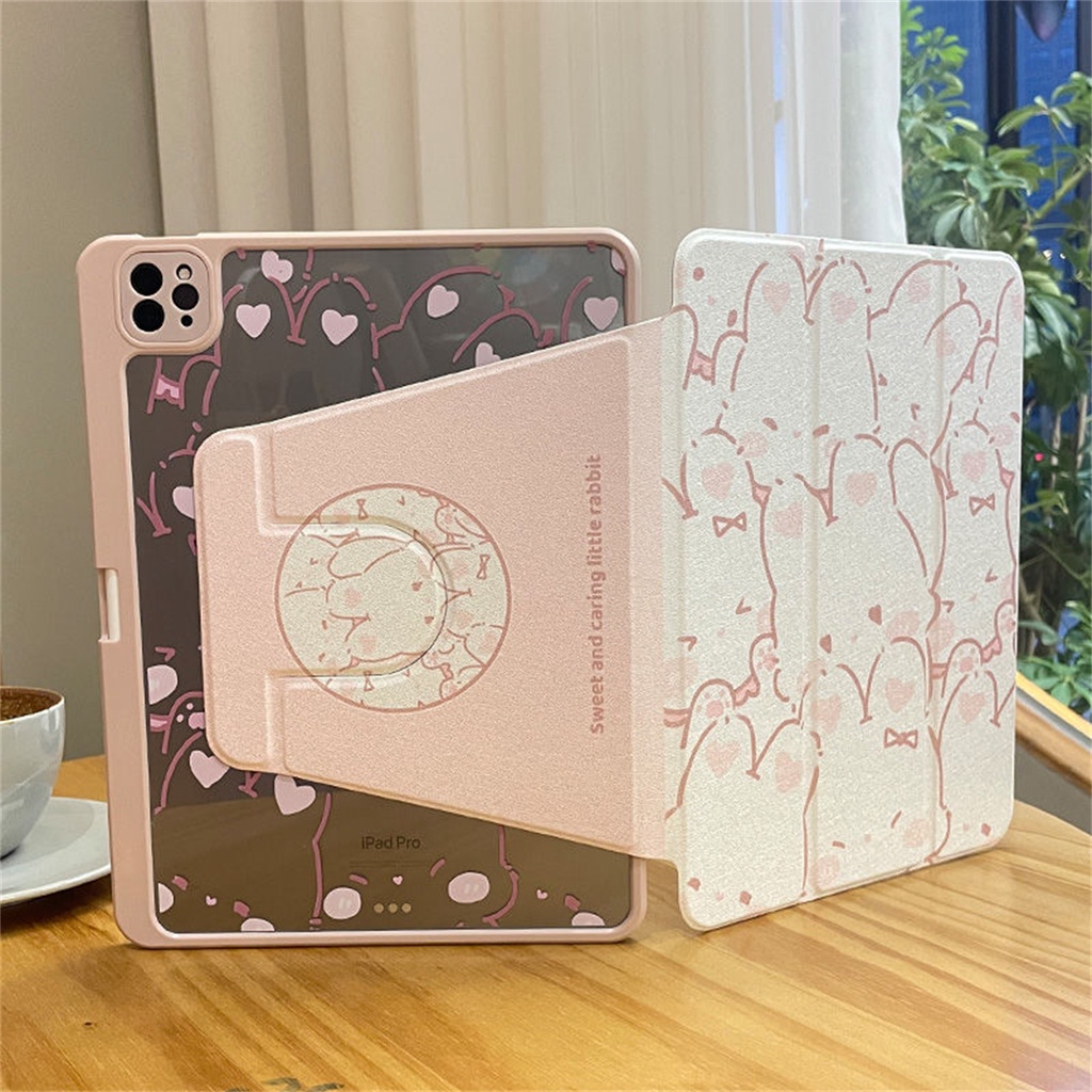 เคสไอเเพดfor gen9/gen8/gen7 Air4/air5 10.9 gen10 Pro11 360°rotationพร้อมถาดใส่ปากกา gen5/gen6 Air2 caseวัสดุอะคริลิค