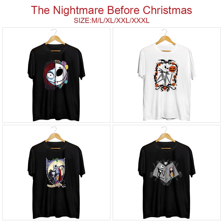 ไฟ! เสื้อ The Nightmare Before Christmas Anime แขนสั้นพิมพ์ลายลำลองคอกลม