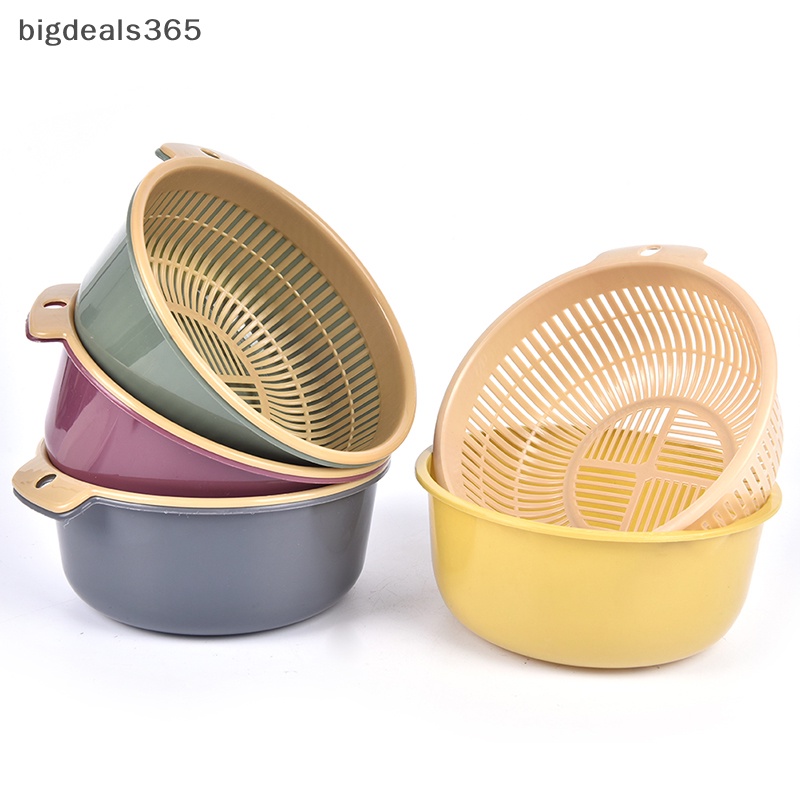 [bigdeals365] ตะกร้าล้างผัก ผลไม้ แบบสองชั้น ถอดออกได้ แบบพกพา พร้อมส่ง