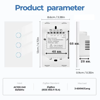 Tuya แป้นสวิตช์ Zigbee (DS) เปิดปิด ตั้งเวลาผ่านแอป ไม่ต่อ N และ C สั่งด้วยเสียง Google Home/Alexa