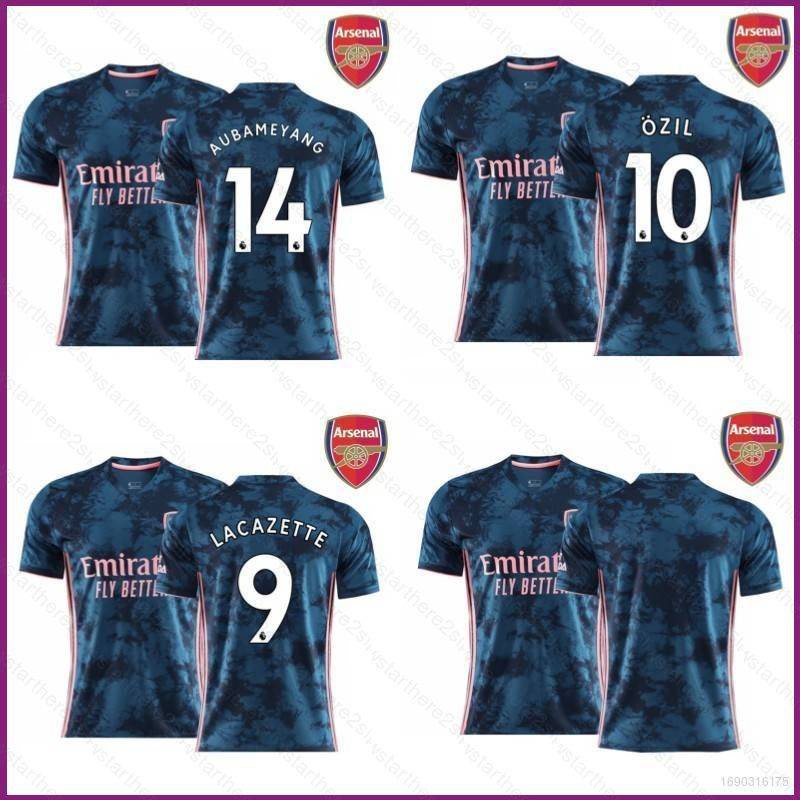 เสื้อกีฬาแขนสั้น ลายทีมชาติฟุตบอล Arsenal Away Lacazette Ozil Aubameyang พลัสไซซ์ 2020-2021