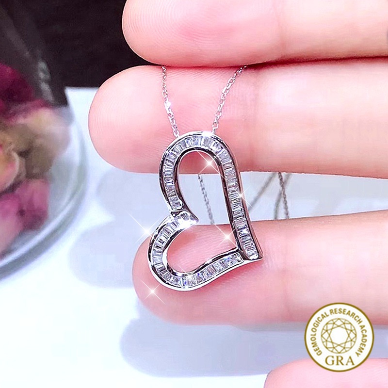 [ ใบรับรอง GRA ฟรี ] สร ้ อยคอ Moissanite เงิน 925 ใหม ่ รูปหัวใจเพชรเต ็ ม