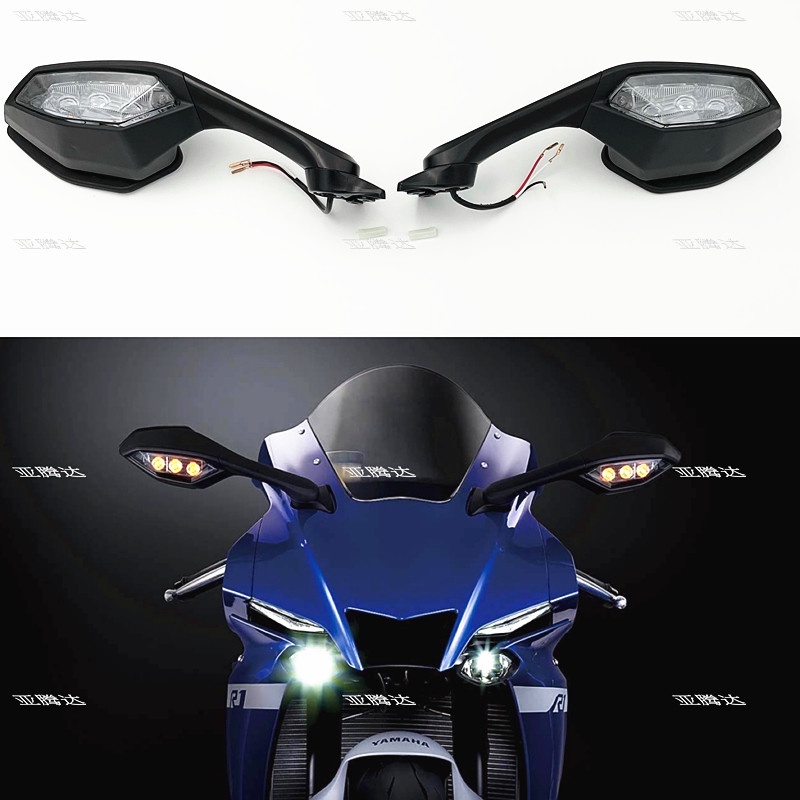 Hfmoto กระจกมองหลังสะท้อนแสง พร้อมสัญญาณไฟเลี้ยว สําหรับ Yamaha R6 17-19 R1 15-20