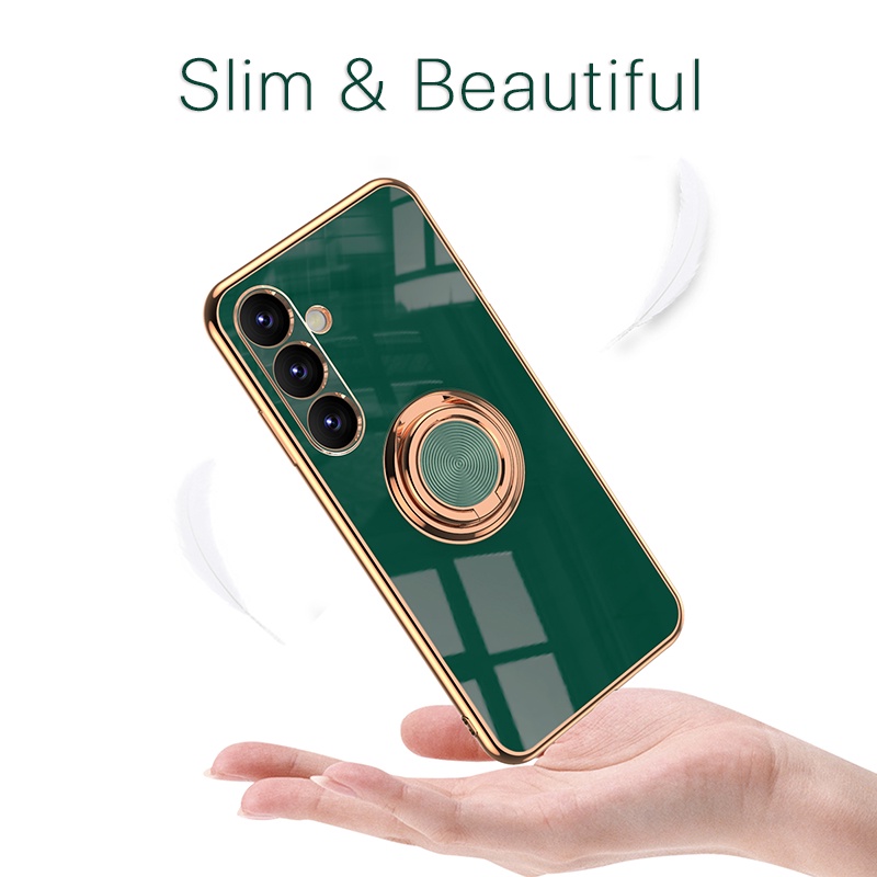 ชุบ เคส Samsung A55 A35 A25 A15 5G 4G อ่อนนุ่ม กันกระแทก ที่วางแหวนแบบยืนกรณีแววขอบ 360 หมุนขาตั้งบางนุ่มฝาครอบป้องกัน A14 A24 A34 A54