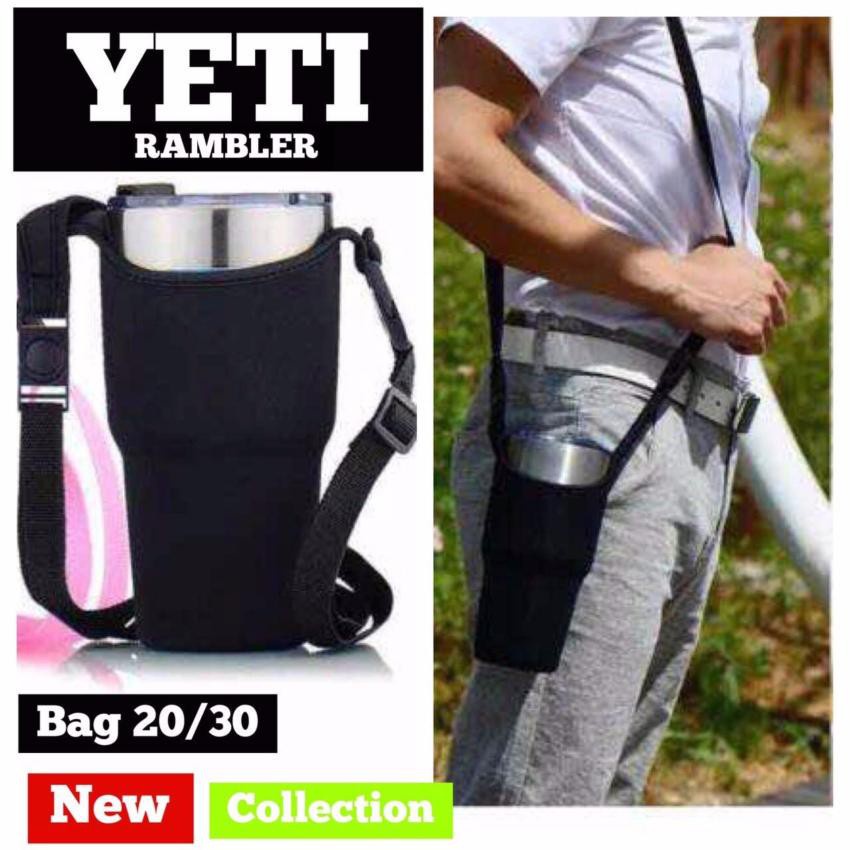 RAINBEAU กระเป๋าแก้ว YETI ใ่แก้ว ได้ทุกไซต์ มีสายสะพานยาว พกพาสะดวก ไม่ต้องถือ เก็บความเย็นได้นาน 1 ชิ้น สีดำ
