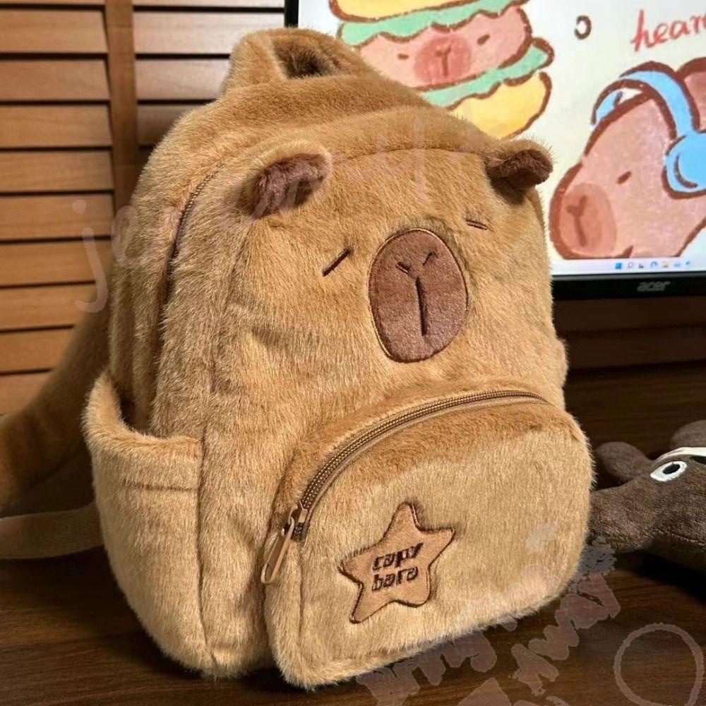 Jeremy1 Capybara กระเป๋าเป้สะพายหลัง ผ้ากํามะหยี่ขนนิ่ม ความจุขนาดใหญ่ จุของได้เยอะ แฟชั่น